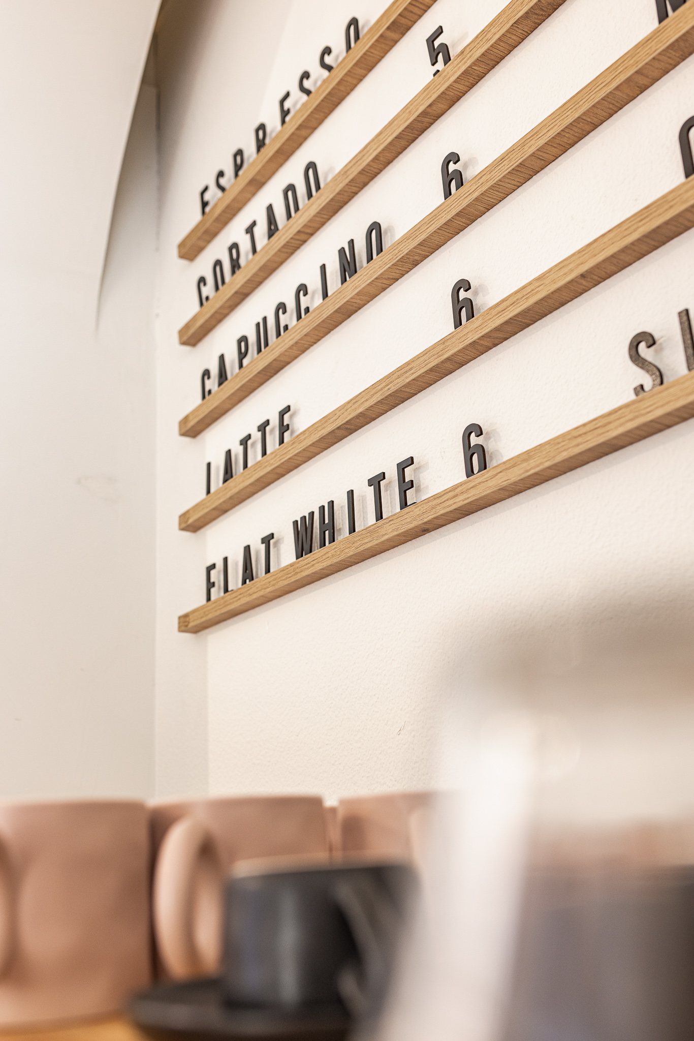 Wooden letter-board café menu