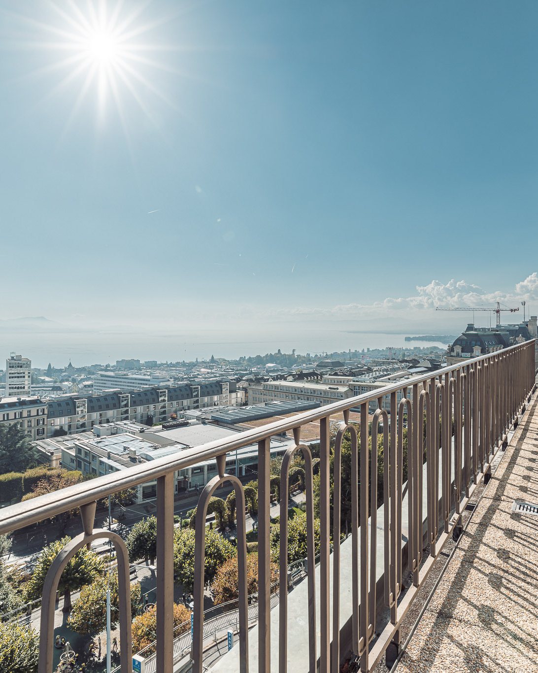Terrace view over Lausanne and Lake Geneva